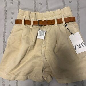 Zara Cream Shorts with Brown Belt